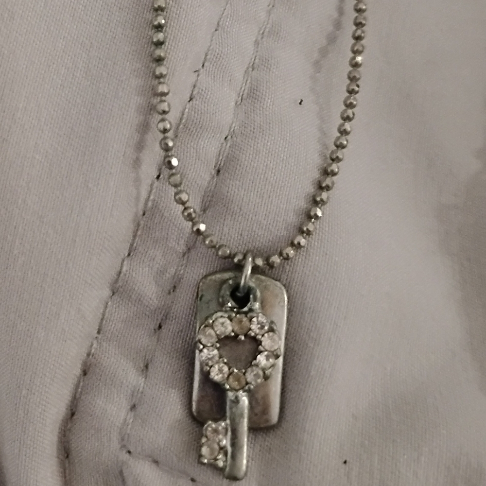 Green Crystal Silver Necklace with Beaded Chain